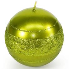 Vianočná sviečka guľa v olivovej farbe s glitrom.