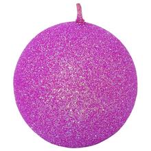 Ružová guľa sviečka s trblietkami.