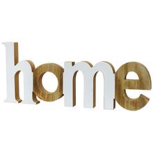Drevená dekorácia s nápisom 'home'.