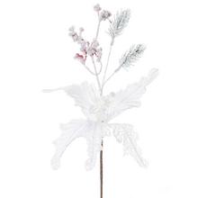 Umelá vetvička poinsettia biela s čečinou a bobuľami.