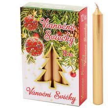 Vianočné zlaté sviečky v balení po 12 kusov.