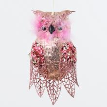 Ružová sova s trblietkami a pierkami, 20 cm.