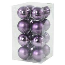 Sada sklenených vianočných gulí v tmavofialovej farbe.