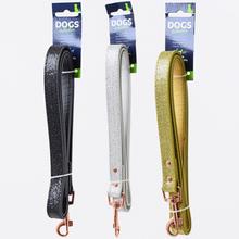 Vodítko pre psov v troch farbách: čierne, strieborné a zlaté.