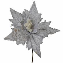 Umelá kvetina Poinsettia zasnežená sivá.