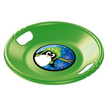Zelený klzák Speed S s obrázkom tučniaka.