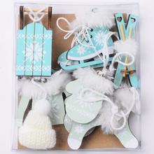 Drevený záves mix zelená, sada 6 kusov.