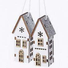 Záves domček z dreva biely a strieborný