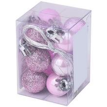 Ružové plastové vianočné gule v balení po 12 kusoch.