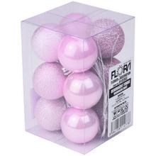 Ružové plastové vianočné gule v sade po 12 kusoch.