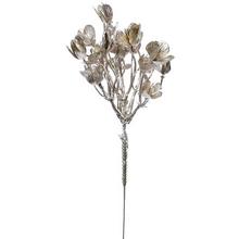 Umelá vetvička s lístkami v striebornej farbe, 25 cm.