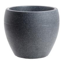 Okrúhly mrazuvzdorný kvetináč v čiernom granitovom dizajne.