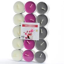 Sada voňavých čajových sviečok v rôznych farbách.