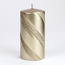 Vianočná sviečka VELLA VAL.7x14 ŠAMPAŇ so zlatým leskom.