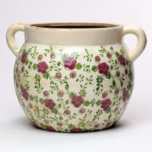 Keramický obal s ušami a vzorom ruží.