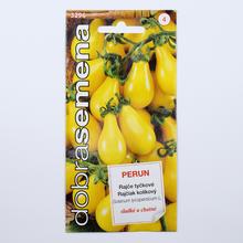 Semená rajčiaka kol. Perun v obale s žltými rajčinami.