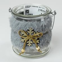 Svietnik s kožušinou a skleneným telom, sivý.