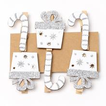 Biele drevené lízatka na štipci s glitrami, sada 6 kusov.