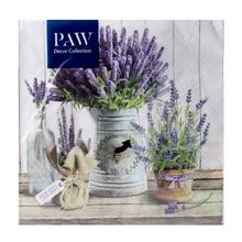 Vzorované servítky s levanduľou v kvetináči.