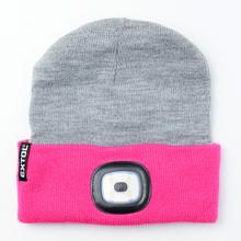 Obojstranná čiapka s čelovým svetlom, šedo-ružová, 4xLED.