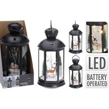 Vianočný lampáš s LED osvetlením a zimnou scénou.