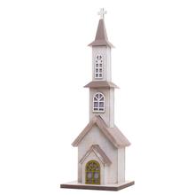 Vianočný kostolík z LED dreva v bielej a sivej farbe.