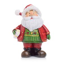 Santa Claus s darčekom v červenej a zelenej farbe.