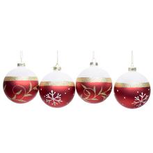 Sada sklenených vianočných gúľ v bielej, zlatej a červenej farbe.