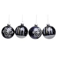 Sada sklenených vianočných gúľ s rôznymi vzormi.