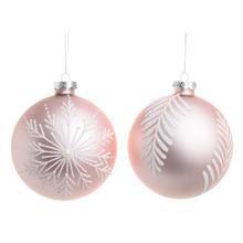 Vianočné gule v ružovej a bielej farbe so skleneným vzorom.