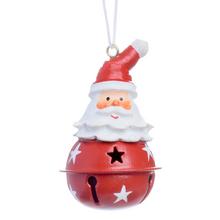 Závesná železná rolnička s motívom Santa Clausa v červenej farbe.