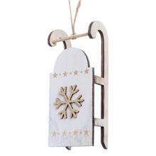 Biele drevené sánky s vločkou na zavesenie.