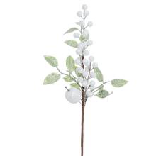 Umelá vetva so zelenými listami a bielymi bobuľami.