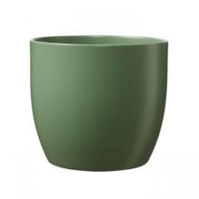 Obal Basel v matnej zelenej farbe, priemer 10 cm, výška 8 cm.