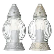 Náhrobné sviečky v čírom skle, guľatý tvar.