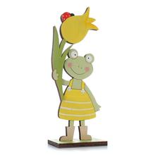 Žaba s tulipánom, drevená dekorácia.