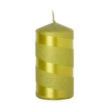 Vianočná sviečka s metalickými pruhmi v olivovej farbe.