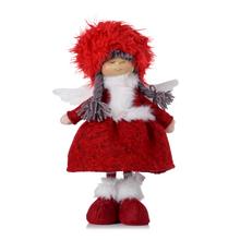 Textilná dekorácia dievča s krídlami a čiapkou v červenej a bielej farbe.