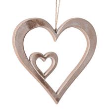 Záves dvoj-srdce z prírodného a bieleho dreva.