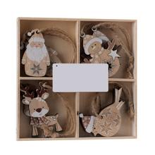 Závesky s motívmi snehuliaka, Santa Clausa, soba a vtáka z prírodného dreva.