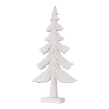 Biely drevený stromček na podstavci.