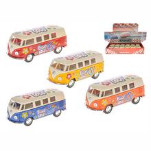 Autobus Volkswagen v štyroch farbách, 13 cm, kovový, s funkciou spätného chodu.