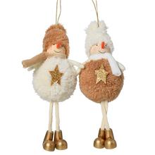 Záves snehuliak v krémovej, hnedej a zlatej farbe, textilný mix, 18 cm.