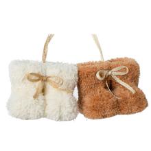 Záves papučky v krémovej a hnedej farbe s mašľou.