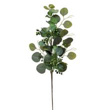 Umelá vetvička eukalyptu s zelenými listami a bobuľami.