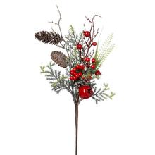 Umelý konárik tuje s šiškami a červenými bobuľami.