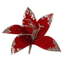 Umelá červená ruža so zlatým glitrom.