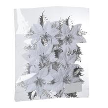 Hlava vianočnej ruže v bielej a striebornej farbe, balenie po 6 kusoch.