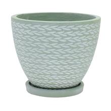 Zelený keramický kvetináč s miskou, priemer 24 cm, výška 19,6 cm.