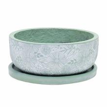 Keramický kvetináč s podložkou v mentolovej farbe.